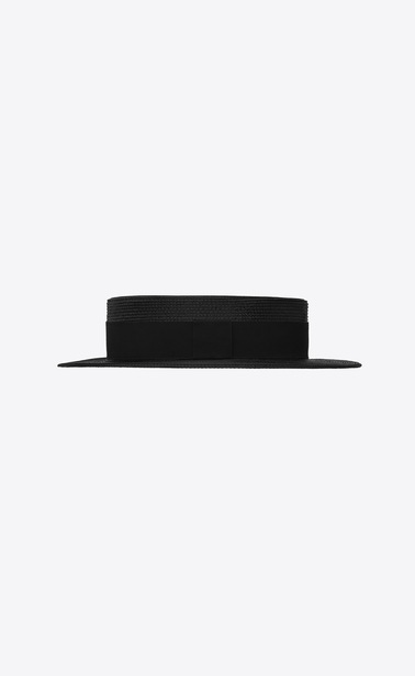 SAINT LAURENT Hats Woman Boater hat in braided straw with a black ribbon b_V4